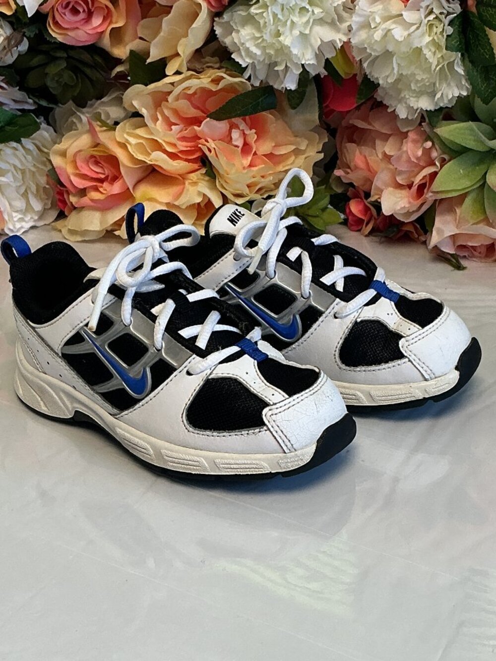 Nike Little Attest 317997-041 Toddler Sneakers 9C White Black Royal Blue Silver